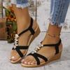 Ladies Shoes 2025 Summer Elastic Band Women's Sandals Outdoor Women Casual String Bead Round Toe Plus Size Platform Wedge Sandal