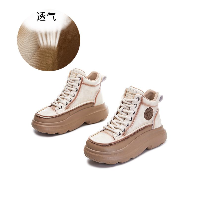Foam sole leather spring high-top single shoes 2025 new thick-soled heightening little white shoes women's casual versatile women's shoes trend