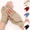 Solid Color Autumn Winter Half Finger Gloves Touch Screen Gloves Knitting Mitten Warm Gloves