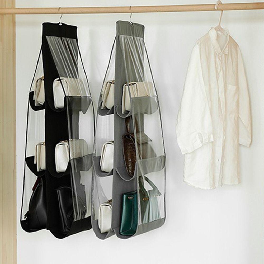 1Pcs Waterproof Hanging Handbag Organizer 6 Pockets Clear Sundry Bag For Wardrobe Closet
