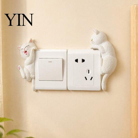 Cat Light Switch Cover 3D Sticker, Decorative Resin Wall Plate Cover, Cute Animal Removable Protection Sticker Stickers, Peel And Stick decorations