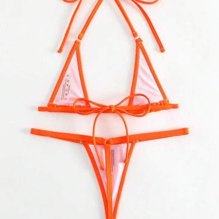Трендовое европейское и американское бикини без спинки, однотонное, на завязках