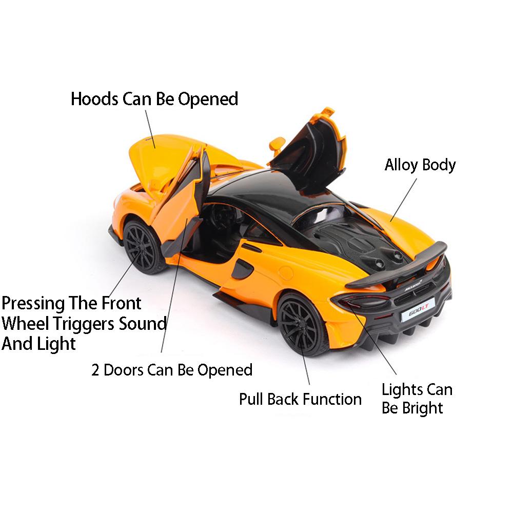 ABBF1 1:32 McLaren 600LT Toy Models Alloy Diecast Cars Sound And Light 3 Doors Opened Pull Back Function Toy Vehicles For Kids' Gifts