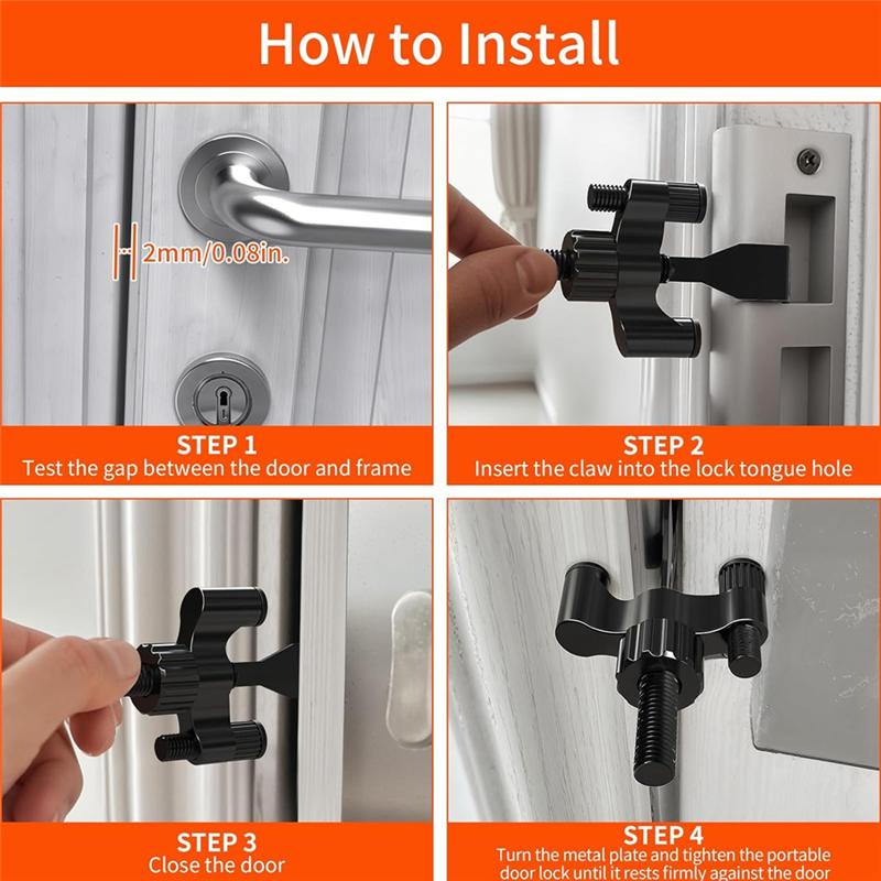 B-Est Portable Door Lock Heavy-Duty Home Security Door Lock Travel Lockdown Locks For Additional Safety And Privacy 2 Pack