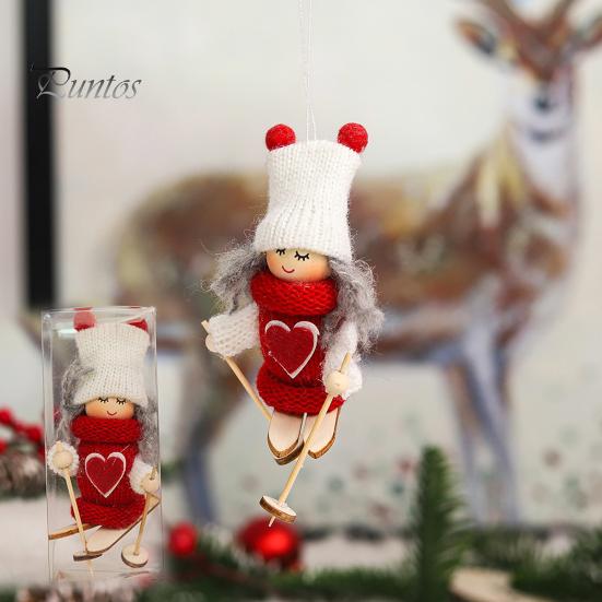 Рождественская лыжная девушка-кукла, вязаная шапка ручной работы, одежда многоразового использования, рождественская елка, подвесной гном, украшение, кулон, вечеринка, праздник, фестиваль, подарок