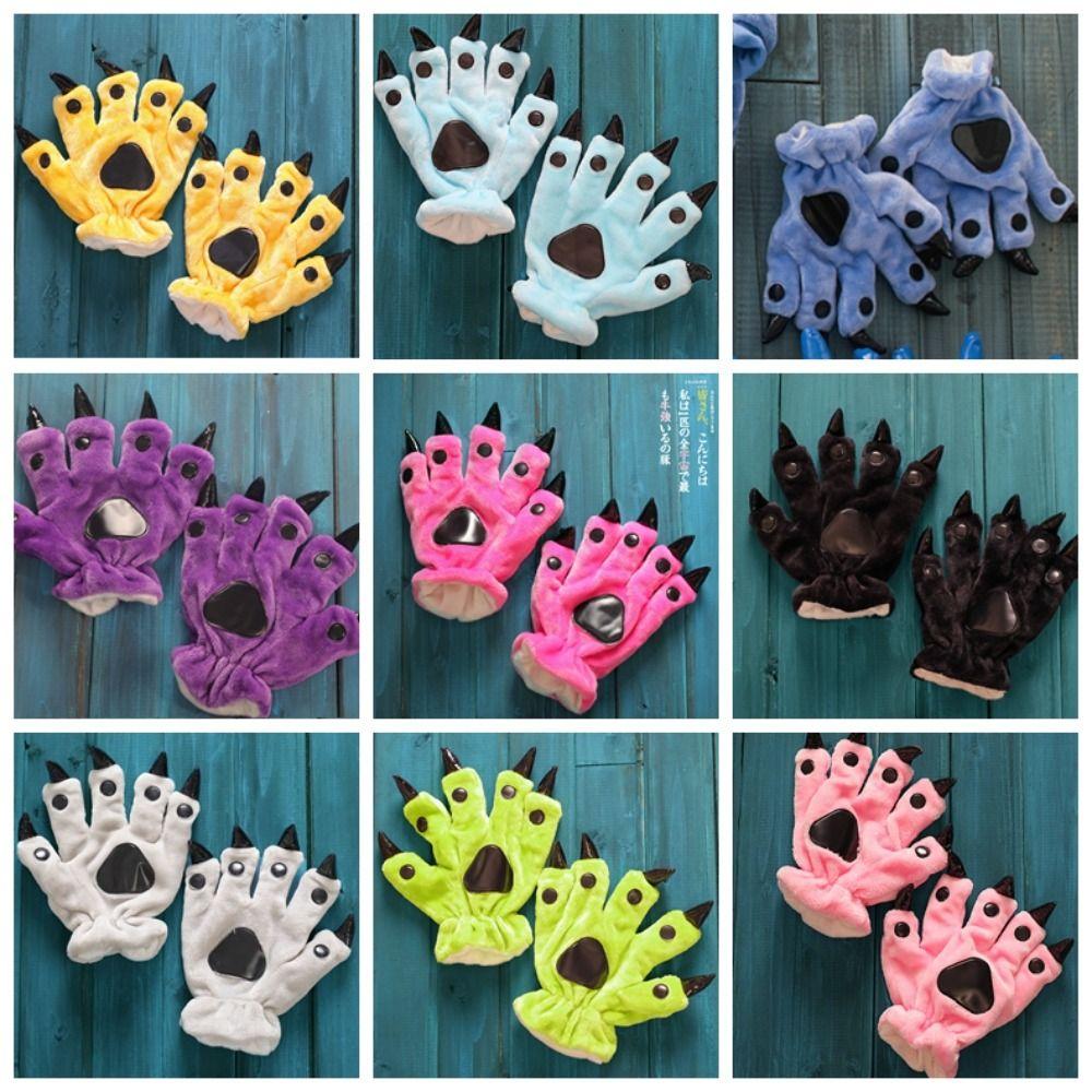 Фланелевые перчатки с изображением лап животных Согревающие перчатки с изображением динозавров Теплые перчатки Кигуруми Перчатки с изображением животных Хэллоуин