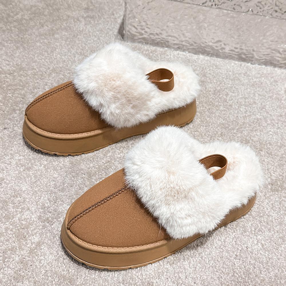 Fashion 2024 New Leather Women Fashion Winter Indoor Solid Color Suede Fur Slippers Ladies Home Platform Warm Slip-on Women's Shoes