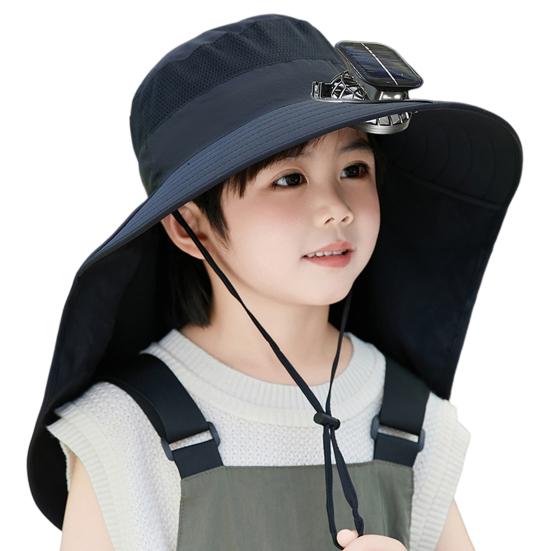 Детская шляпа с солнечным вентилятором и шейным клапаном, защита от ультрафиолета, охлаждающий вентилятор, перезаряжаемая, дышащая