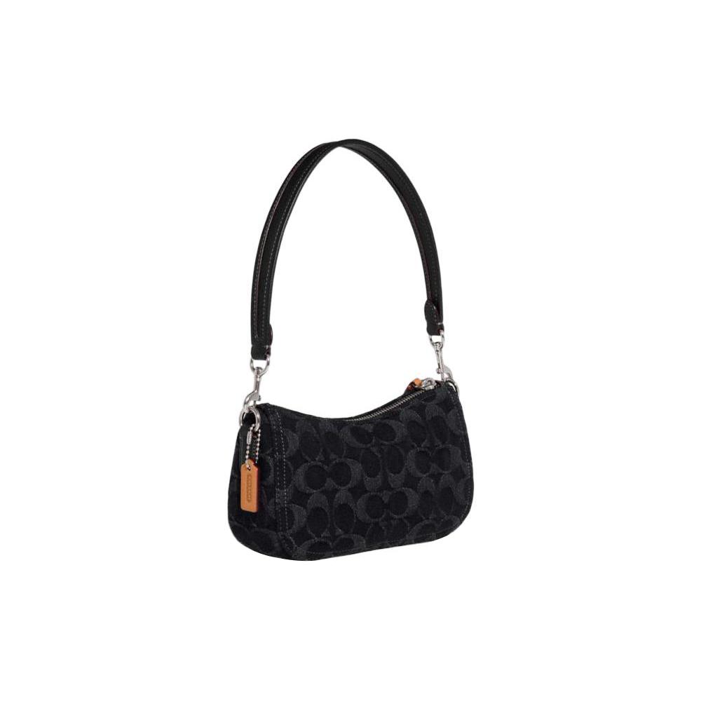New COACH Swinger Jacquard Fabric With Cow Leather Patchwork Handbag Shoulder Bag Women's Black CF113-LHDRJ