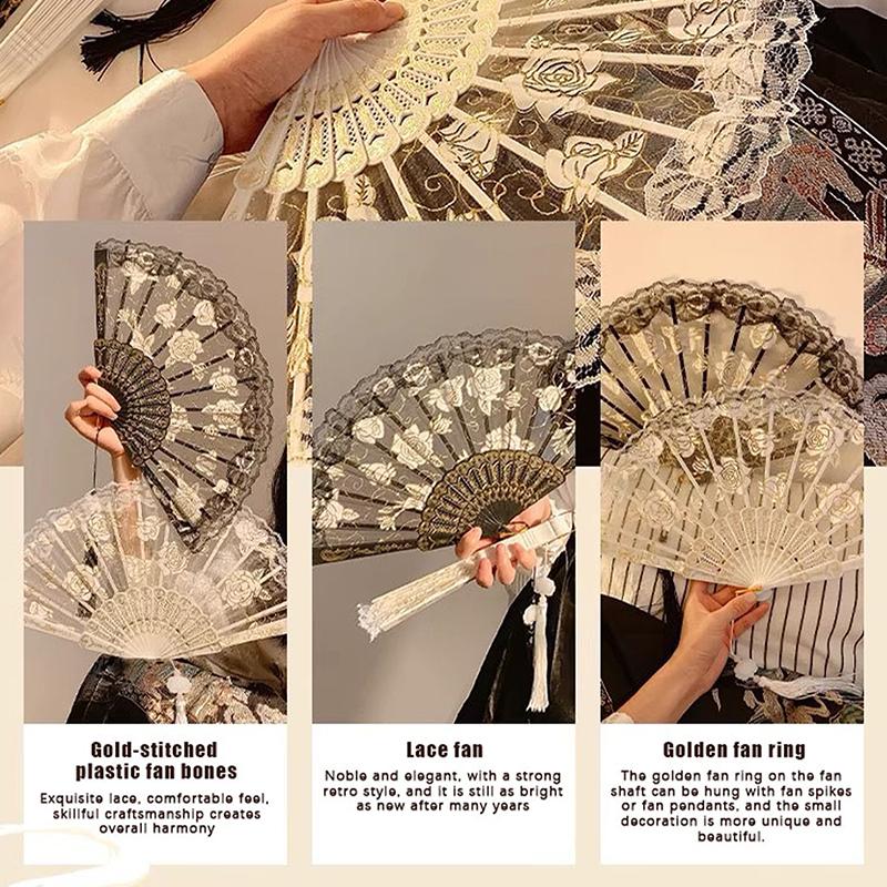 Кружевные декоративные веера Складной ручной веер Черный Белый Веера для танцев Свадебная вечеринка Сценическое представление Веер Подарки для гостей