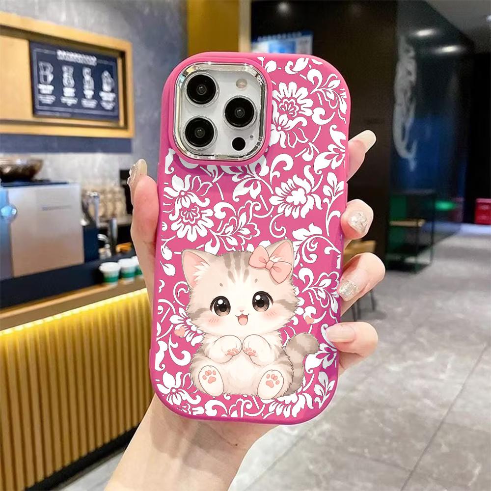 Phone Case: 2D flat design suitable for iPhone 18, 17, 16, 15, 14, 13 Pro protective case, couple style, bow-knot little kitten, Christmas and Hallowe