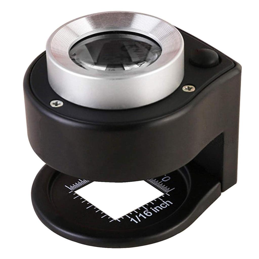 30X Coin Magnifying Glass with Scale LED UV Lights Illuminated Jewelry Magnifier Metal Folding Stand Optical Loupe for Textile
