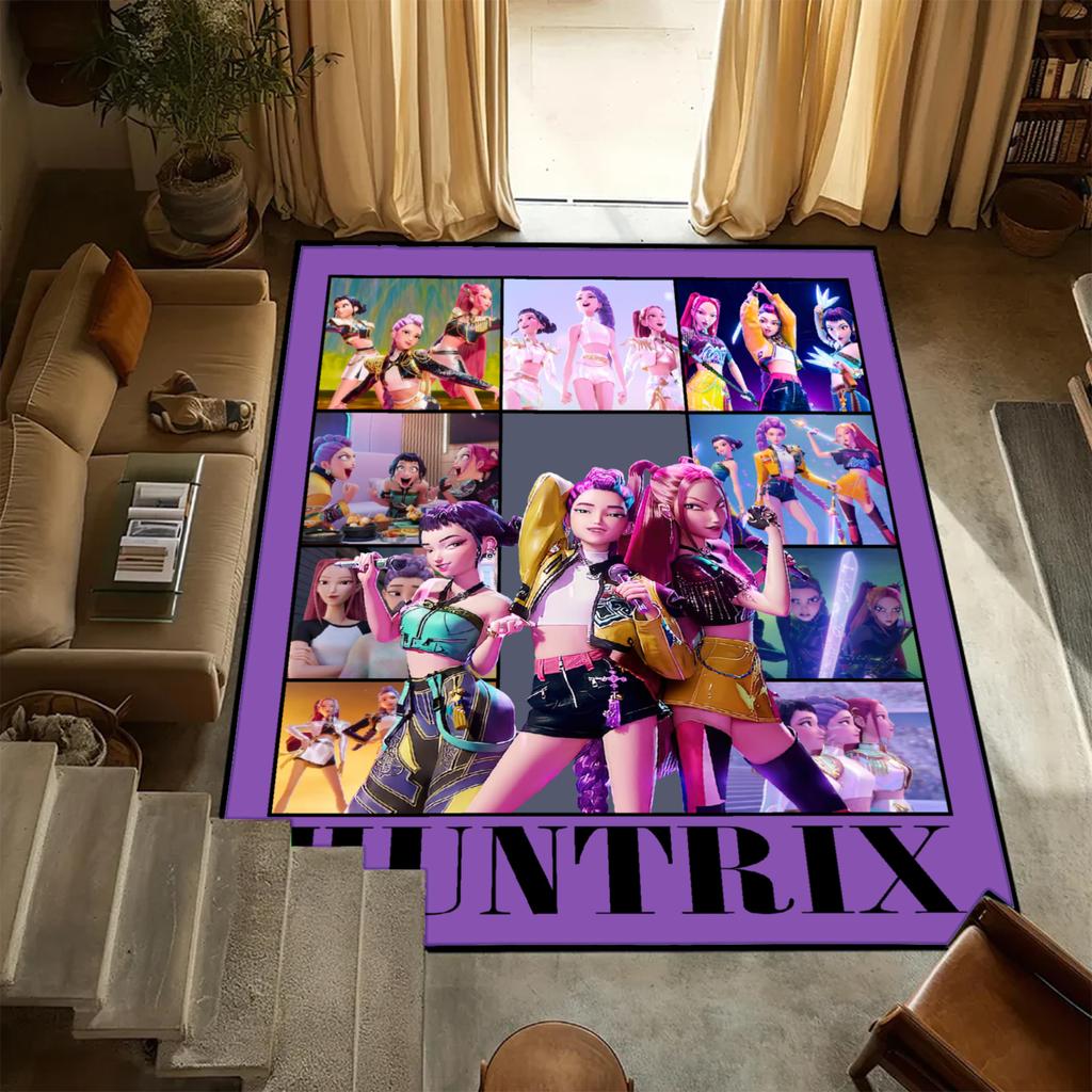 D-Demon H-Hunters Carpet K-POP Flannel Rug Bedroom Decor Kid Nonslip Carpet Floor Mat Surface Comfortable Carpet Birthday Gift