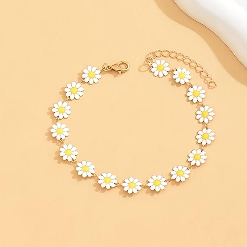 Summer Style Golden Daisy Chain Anklet for Women, Cute & Fresh