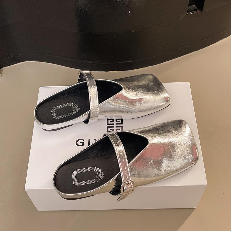 Весна новая модная и простая пряжка ремня квадратная голова голова сумки полушлепанцы без каблука женские