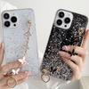 Прозрачный чехол из смолы с блестками для iPhone 17 Pro Max с браслетом, дизайн с прозрачным бантиком