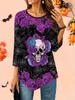 Women's Loose Round Neck Three Quarter Sleeve Tee 3D Halloween Pattern Ideal Halloween and Christmas Gift