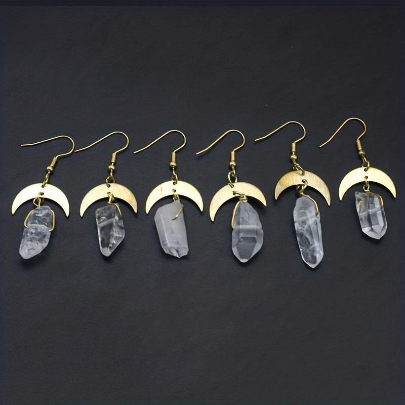 Золотая луна с белыми нерегулярными искусственными кристаллами, висячие серьги, элегантные ювелирные изделия из сплава в богемном стиле, женский подарок