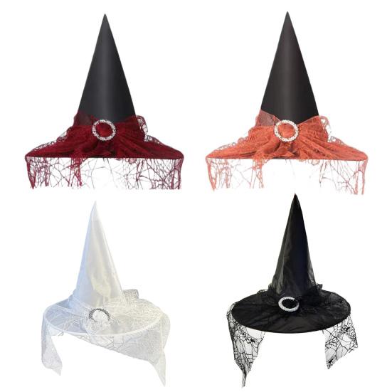 Хэллоуин Шляпа Ведьмы Кружева Паутина Декор Большие Поля Острый Волшебница Волшебница Косплей Дом с Привидениями Карнавальный Костюм Партии Кепка Головной Убор