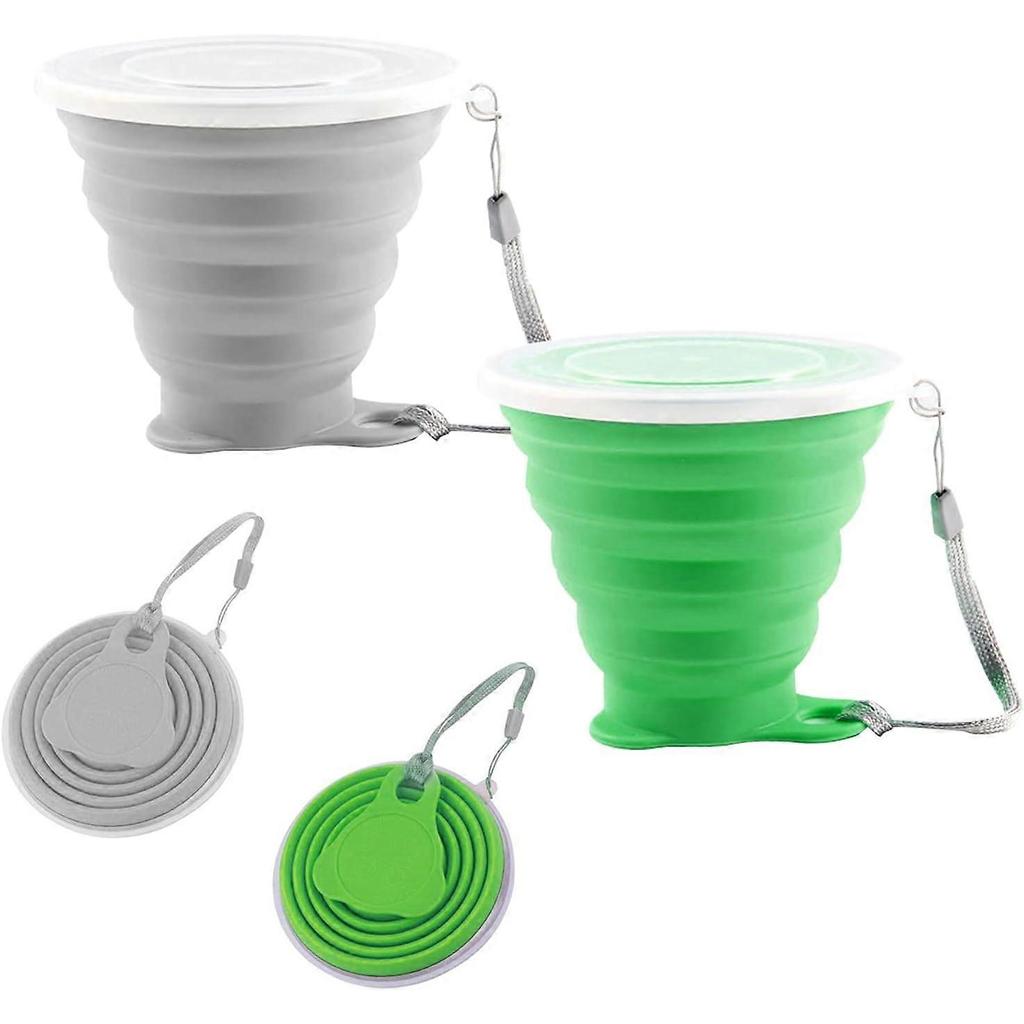 Silicone Foldable Cup Collapsible Travel Cup With Lid Silicone Folding Silicone Cups With Plastic Sealing Lid Reusable Portable Cup Set For Outdoor Ca