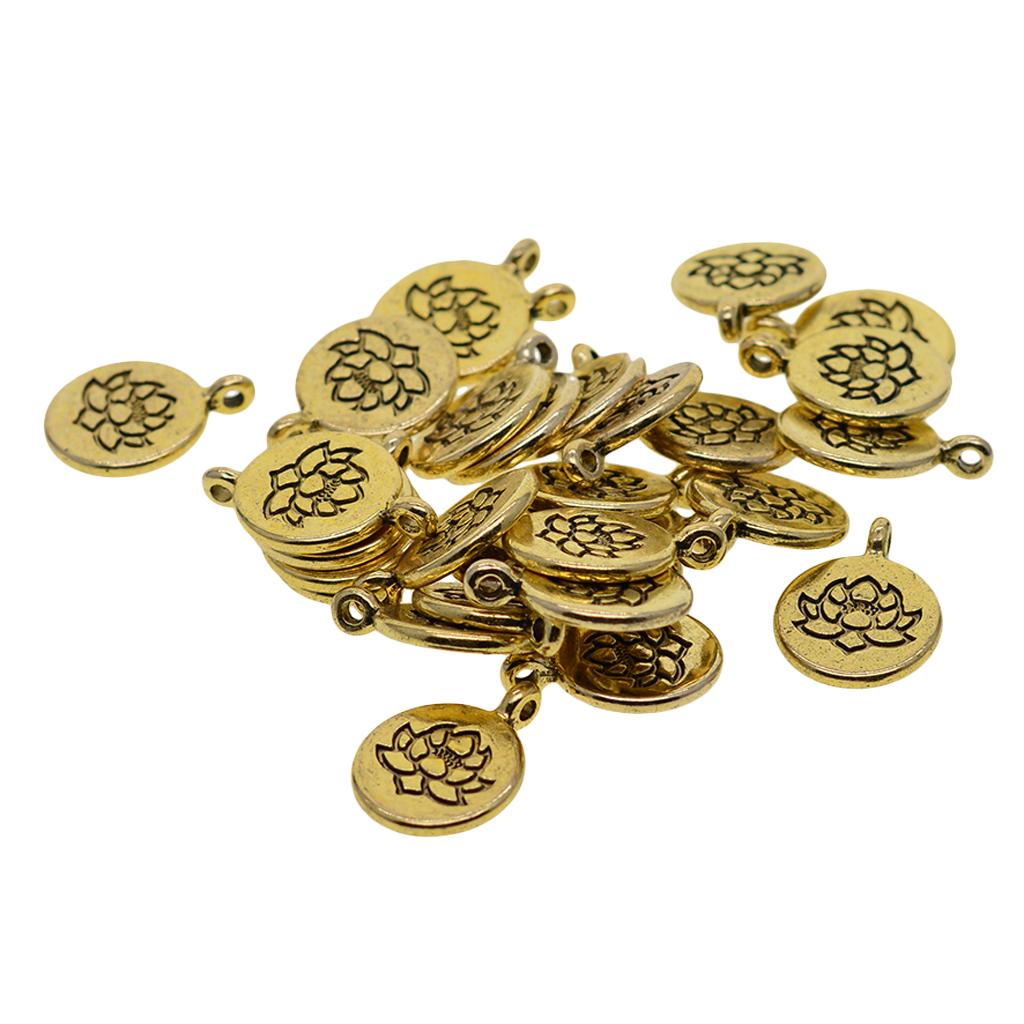 30 шт. винтажные золотые гравированные круглые подвески для йоги с цветком лотоса для самостоятельного изготовления