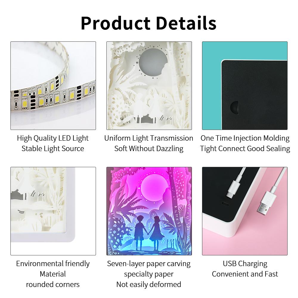 Световой короб в стиле аниме «Любовь», светодиодный ночник, 3D резьба по бумаге, теневой ящик, рамка, Usb прикроватная лампа, декор комнаты, настенное искусство, подарок на день Святого Валентина