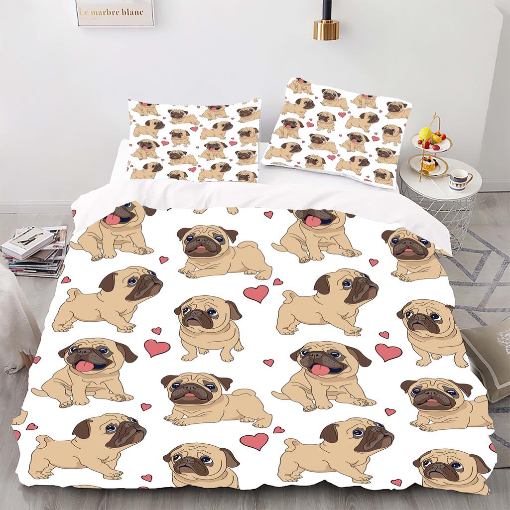 Милый мультяшный стиль собаки Комплект пододеяльника с цифровой печатью - Полиэстер - Декор для спальни - 1 пододеяльник + 2 наволочки (нет подушки)