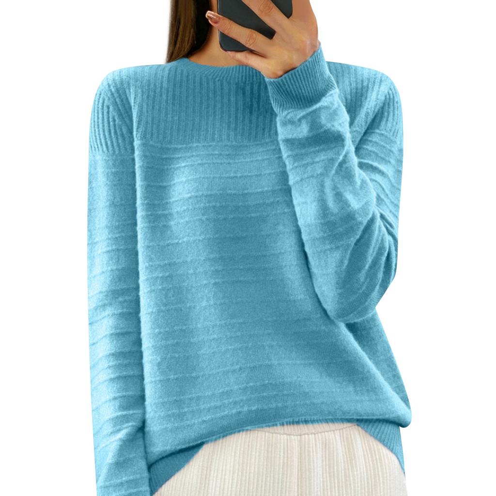 Женский модный круглый вырез однотонный вязаный свитер топ пуловер повседневный свитер