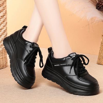 Повседневная спортивная обувь женская весна-осень мягкая кожаная подошва удобная кожаная обувь универсальная толстая подошва белая обувь модная