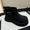 Ботильоны женские на платформе из замши для снега, теплые туфли на плоской подошве, женские зимние трендовые брендовые готические кроссовки 2025 года, мотоциклетные ботинки Botas De Mujer