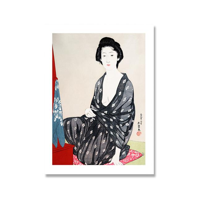 Solid Wood Frame Japanese Vintage Ukiyoe Womam Nude Body Poster Wall Art Print Abstract Pigeon Geisha Painting Canvas Living Bed Room Home Decor
