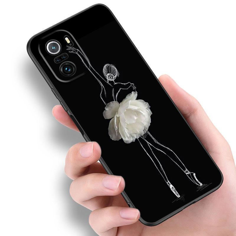 Ballet Girl Black Silicone Phone Case For Xiaomi POCO X3 X4 NFC F5 M3 M4 M6 X5 X6 Pro F3 F4 GT 5G C55 C65 M5