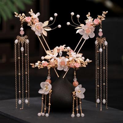 Новый древний китайский стиль для женщин и девочек с длинными кисточками, заколки для волос с цветком, заколки для волос, расчески, серьги, комплекты ювелирных изделий