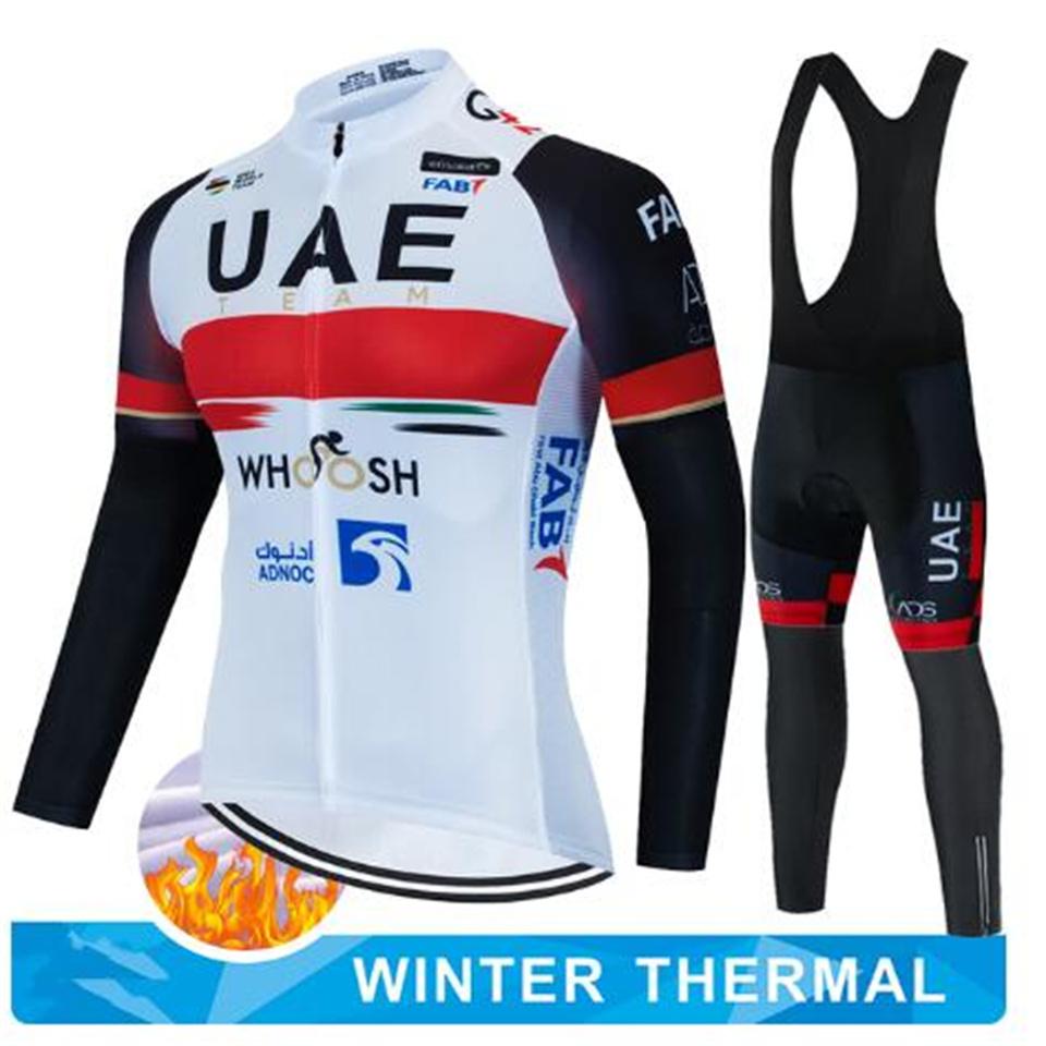 2024 UAE Cycling Jersey Set Winter Thermal Fleece Cycling Clothing Long Sleeve Men& Road Bike Suit MTB Maillot Culotte