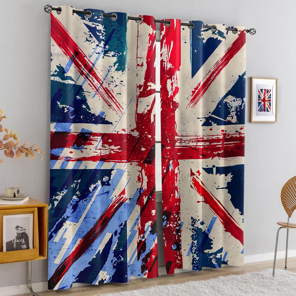 Шторы Блэкаут с Мазками в Стиле Гранж Union Jack, 2 Панели, Винтажные Шторы с Изображением Британского Флага UK, Разбрызганные Краской, Отличный Декор для Спальни