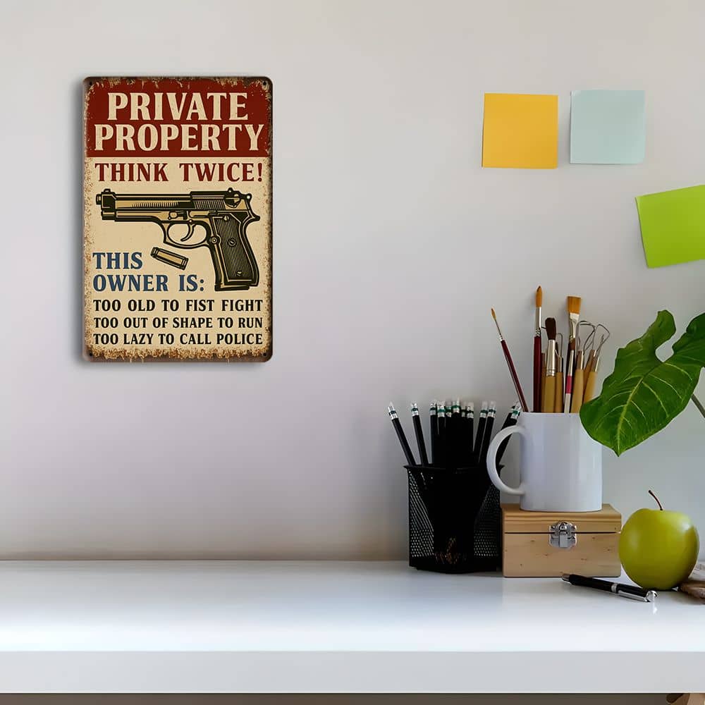 Hisun Tin Sign Private Property Warning Retro Metal Sign x Inch