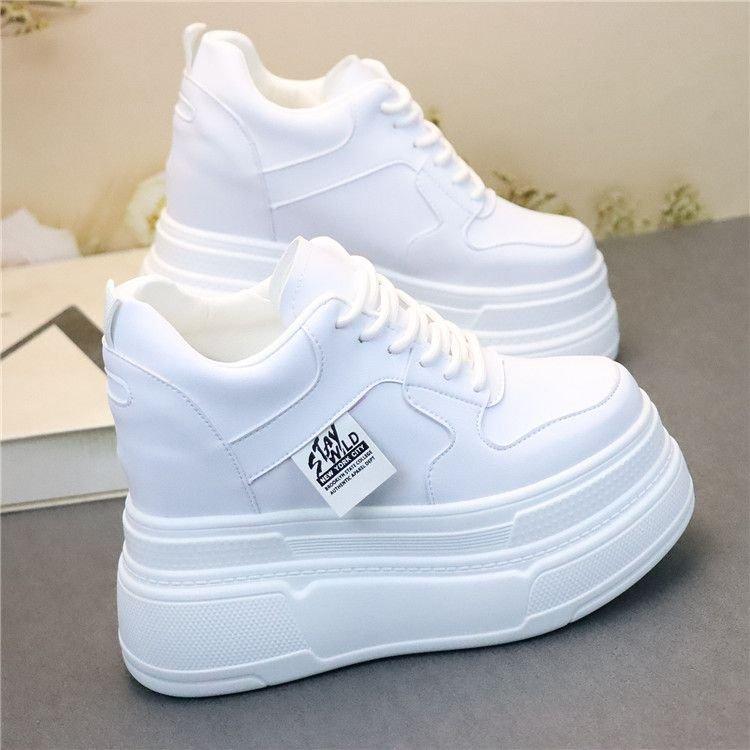 2024 новые модные туфли на высоком каблуке с круглым носком, кожаные туфли белого цвета, увеличивающие внутреннюю высоту, и тонкие повседневные туфли с высоким берцем для женщин