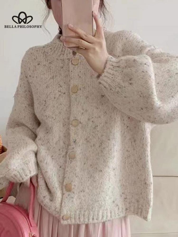 Элегантный кардиган, женский повседневный свитер, ретро-серый однотонный свободный карман, однобортный, с круглым вырезом, модный универсальный джемпер, женские топы, верхняя одежда