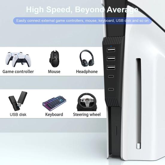 USB-концентратор 5-в-1, высокоскоростной удлинитель для PS5 Slim с 3 портами USB 1
