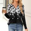 Women's Fashion Casual Long Sleeve Shirt Floral Printed V Neck Up Tops
