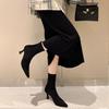 Brown Short Boots Women's High Heel Fine Heel Suede Pointed Rear Zipper New Winter Korean Version Elastic