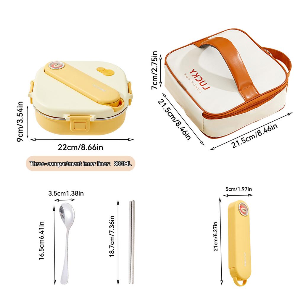 800Ml 304 Stainless Steel Divided Lunch Box With Cutlery Microwave 3/4 Grids Leak Proof Large Capacity Lunch Container