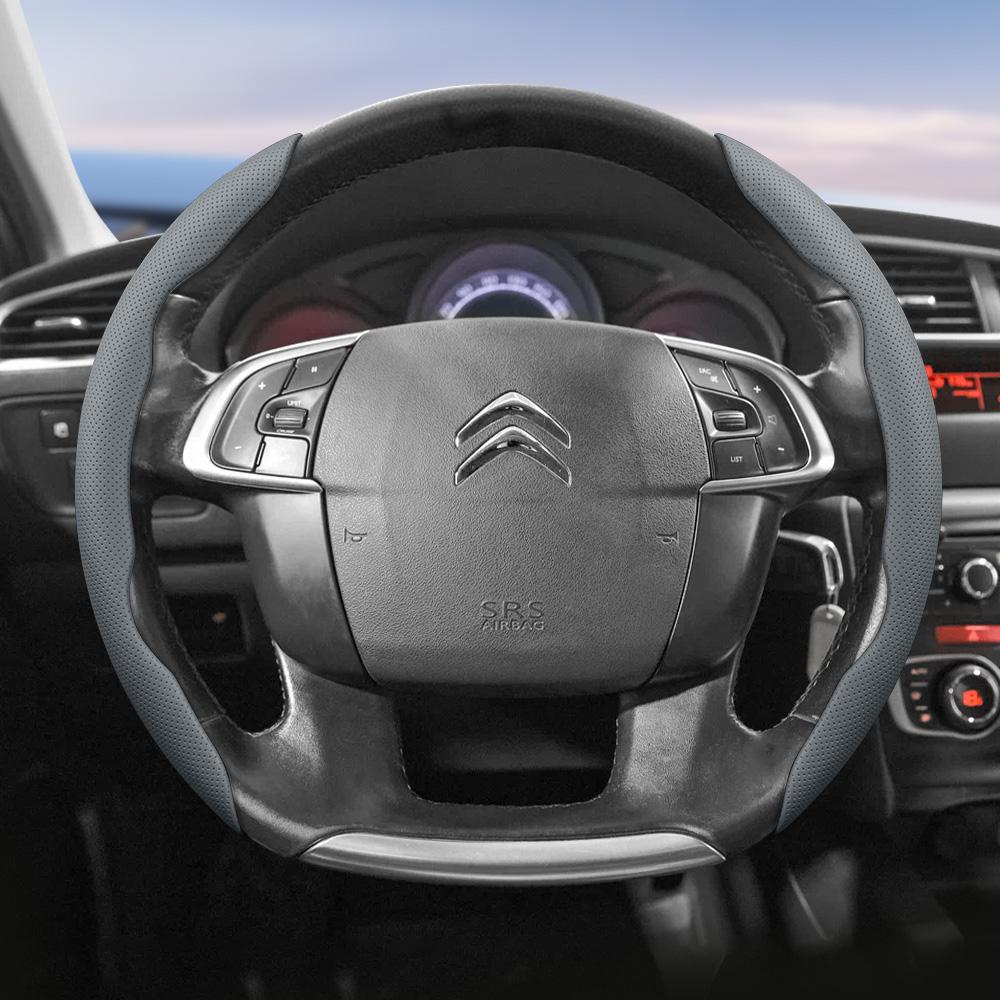 Suitable for Citroen Breathable Leather Steering Wheel Cover with Segmented Quick-Release Design, Non-Slip and Durable, for Models Such as C3,