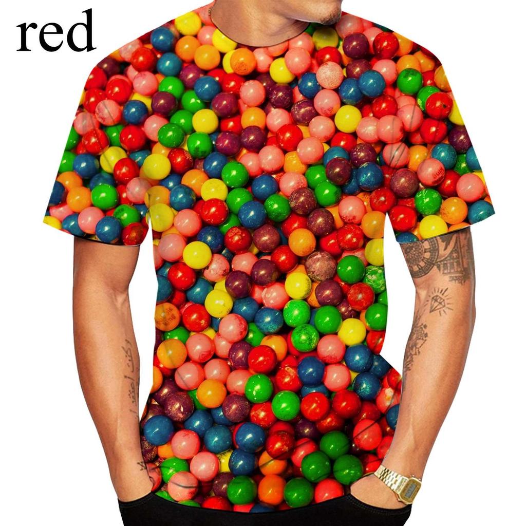 Fashion Candy Pattern Casual 3D Print Round Neck Short Sleeve Men's T-shirts