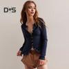 Women Knitting Tops Round Neck Long Sleeve Single Breasted Ribbed Tops Button Front Closure Slim Fit Cardigan