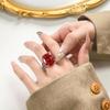 Jewelry Copper Bottom Gold-Plated Simulation Orange Red Zirconium Retro Ring Heroine Stone 15 * 20