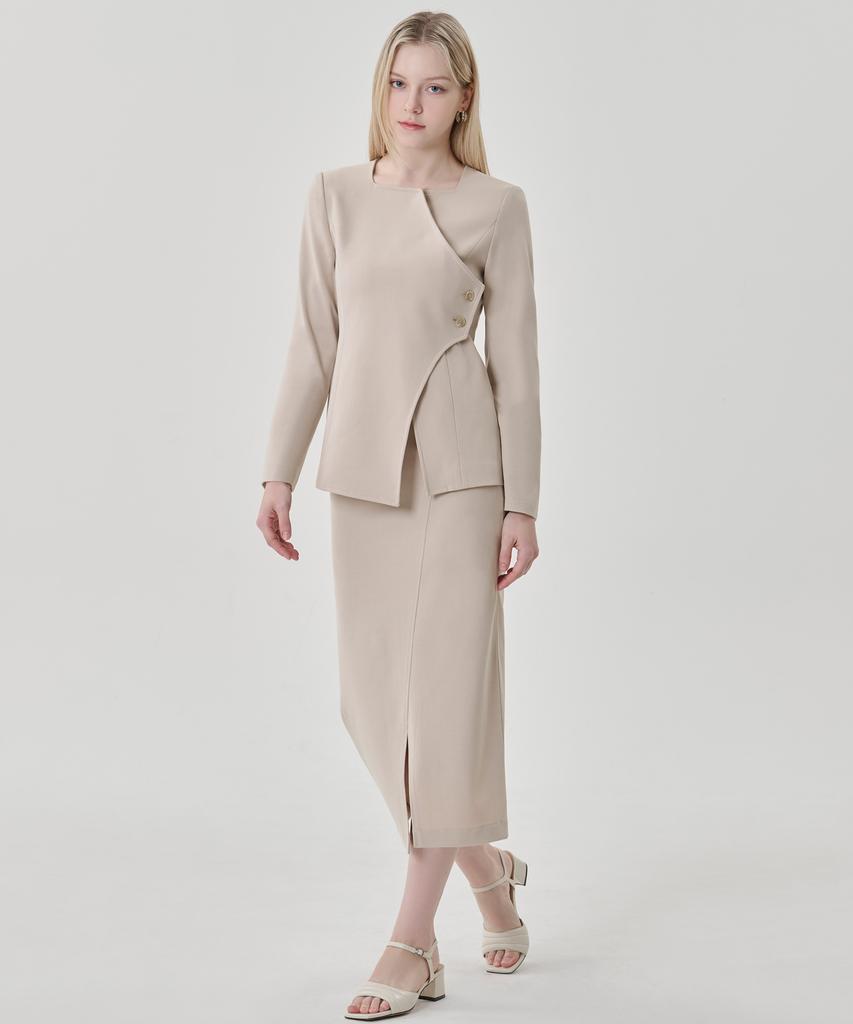 Hye Young Kim Cord Set Tailored H-Line Maxi Skirt - Light Beige