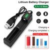 Lithiums Battery Charger 1 Slot 3.7V USB Battery Charger with Indicator Light Rechargeable Lithium Battery for 16340 14500 18650 26650