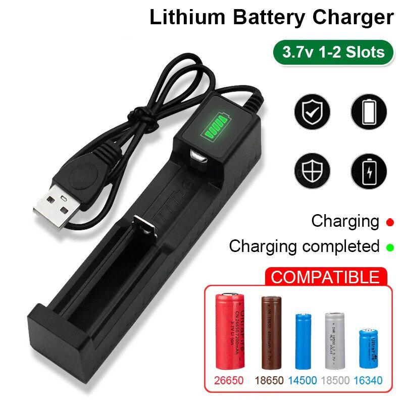 Зарядное устройство для литиевых батарей, 1 слот, 3,7 В, USB-зарядное устройство со световым индикатором, перезаряжаемая литиевая батарея для 16340, 14500, 18650, 26650