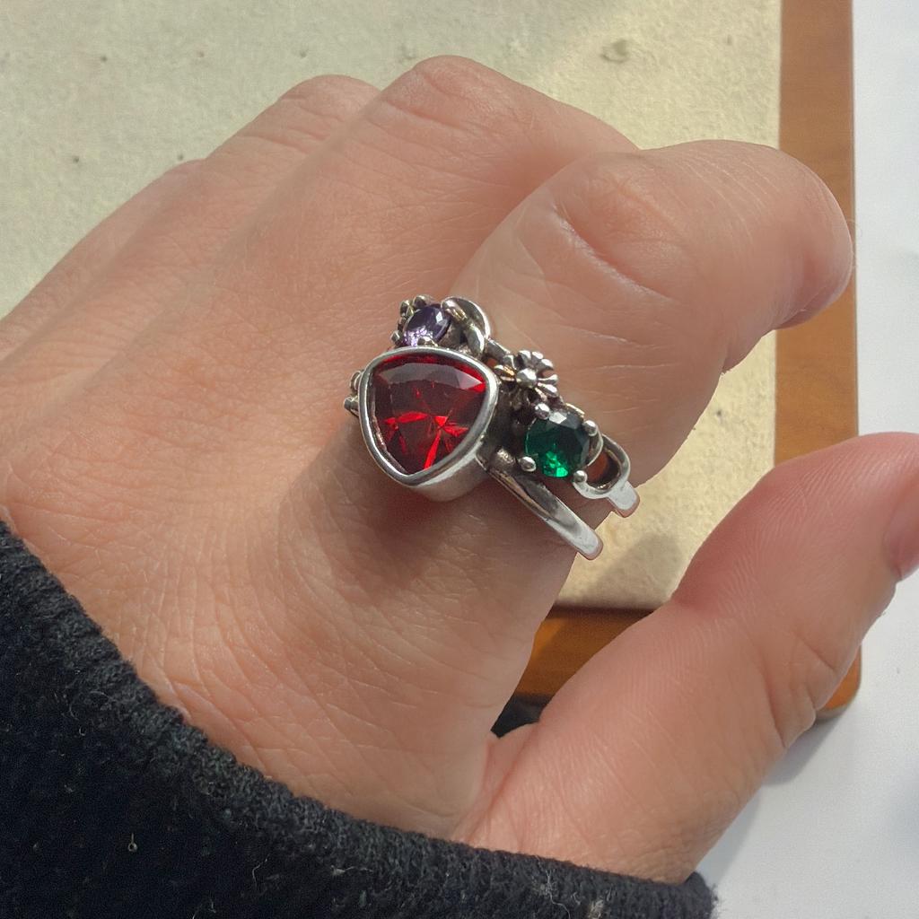 925 Sterling Silver Rings for Women Couple Minimalist Handmade Simple Retro Red Stone Ring Fine Jewelry Gift Prevent Allergy